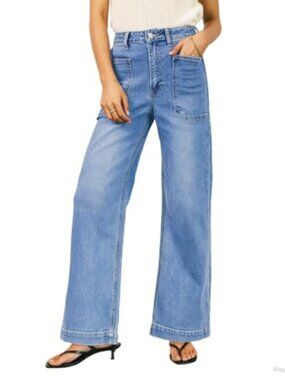 High Waisted Wide Leg Stretchy Denim Pants